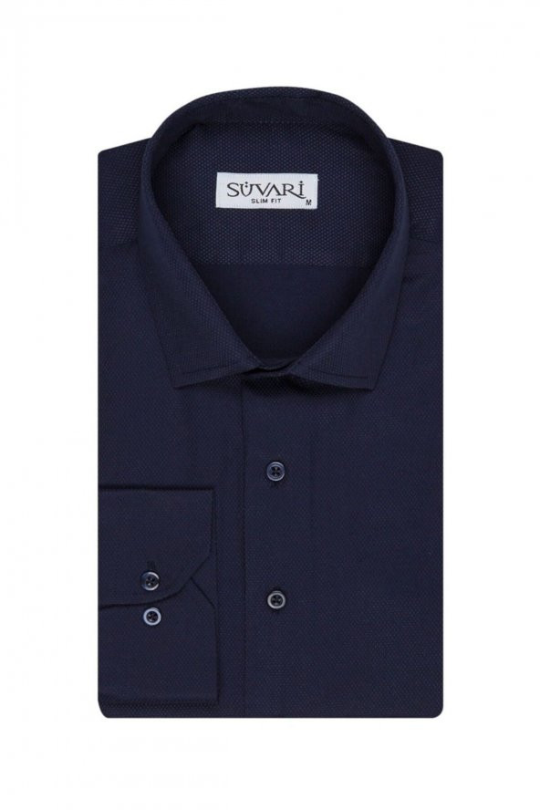 Slim Fit Armür Desenli Erkek Gömlek - 3