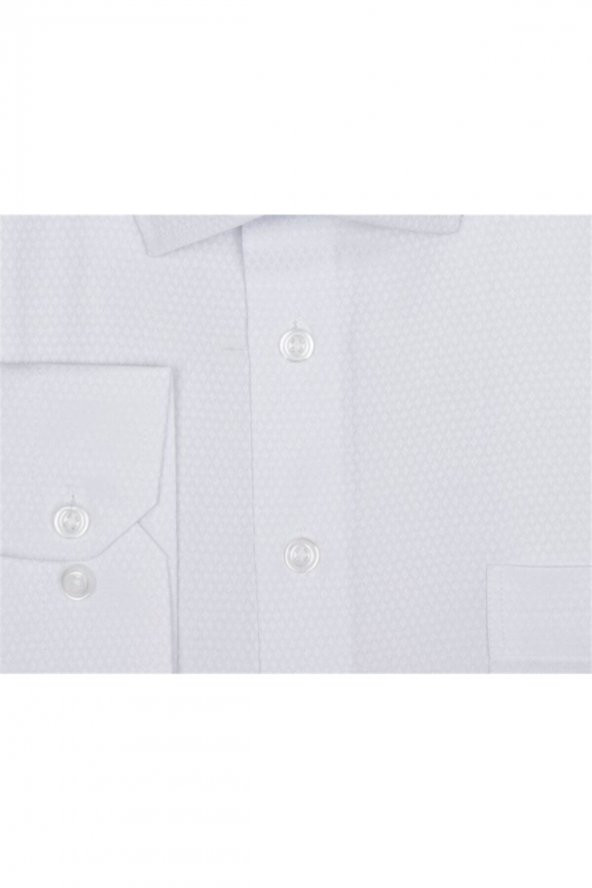 Bol Kesim Armürlü Beyaz Erkek Gömlek - Resim 2