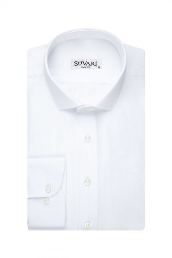 Slim Fit Armür Desenli Beyaz Erkek Gömlek