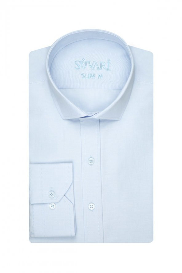 Slim Fit Düz Buz Mavi Erkek Gömlek
