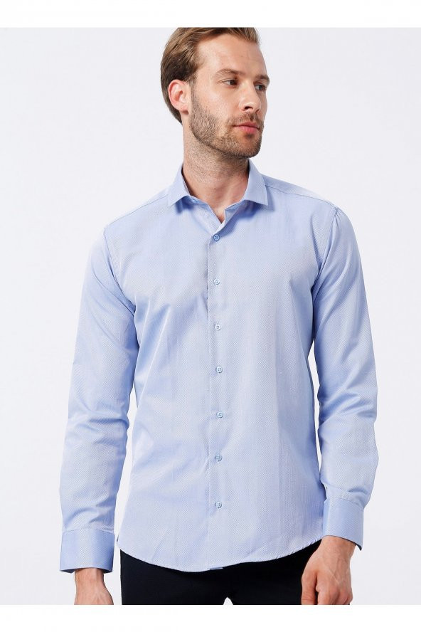 Klasik Yaka Armürlü Mavi Erkek Gömlek Gm2024700322 ürün görseli