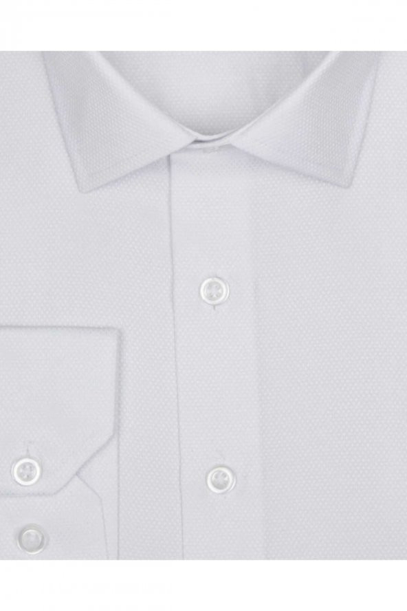Slim Fit Armür Desenli Beyaz Erkek Gömlek - Resim 2