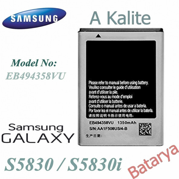 Samsung Galaxy Ace S5830 S5660 S5670 S5830i Batarya Eb494358vu