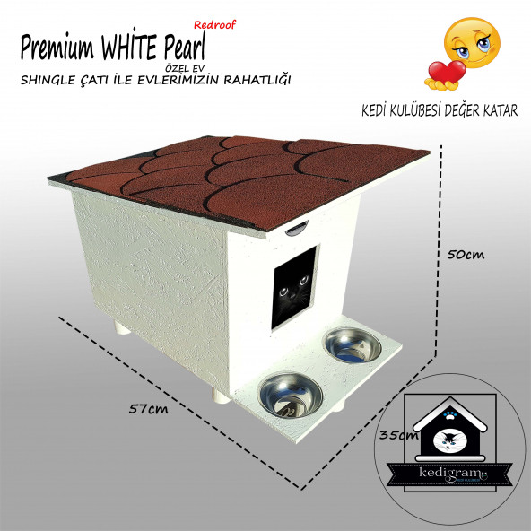 Kedi Kulübesi Premium White Pearl Redroof Yağlı Boyalı Shıngle Çatı Kaplamalı