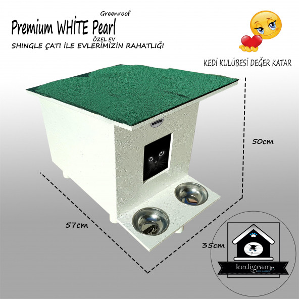 Kedi Kulübesi Premium White Pearl Greenroof Yağlı Boyalı Shıngle Çatı Kaplamalı