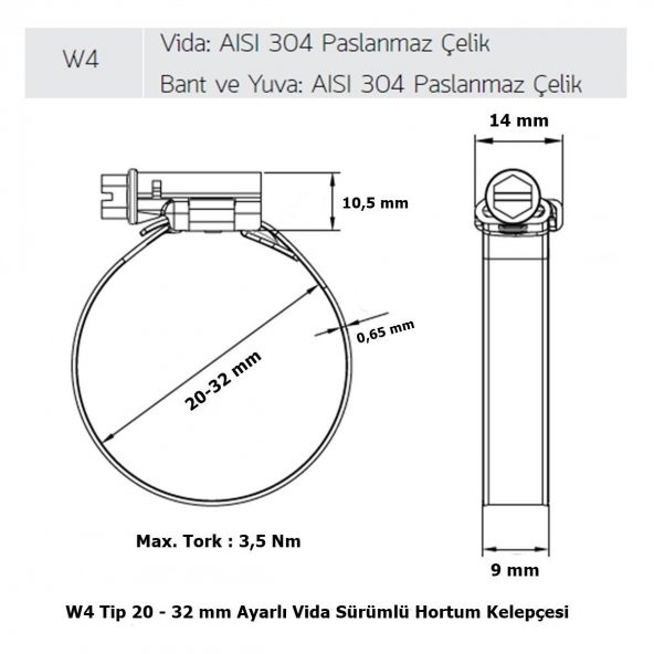 Mikalor 3 Adet W4 Hortum Kelepçesi 20-32 mm 304 Klt. Paslanmaz - 2