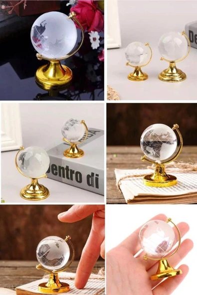 Kristal Orta Boy Cam Dünya Küre Gold Ofis Hediyesi - 6