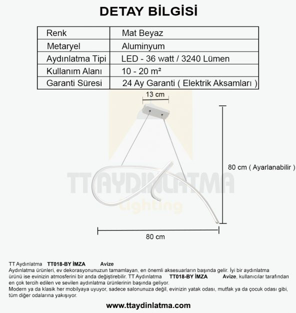 TT Aydınlatma TT018-BY  İmza Modeli Mat Beyaz Led Avize - 5