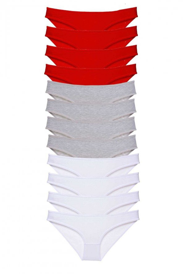 12 adet Süper Eko Set Likralı Kadın Slip Külot Kırmızı Gri Beyaz