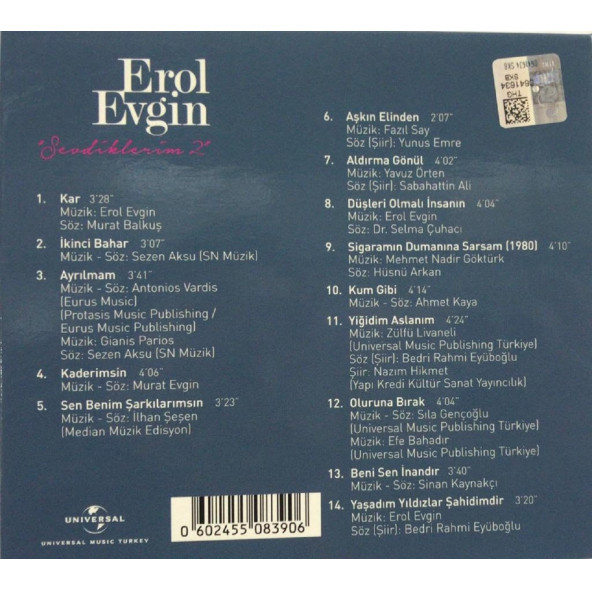 EROL EVGİN - SEVDİKLERİM 2 (AKUSTİK) (CD) - 2