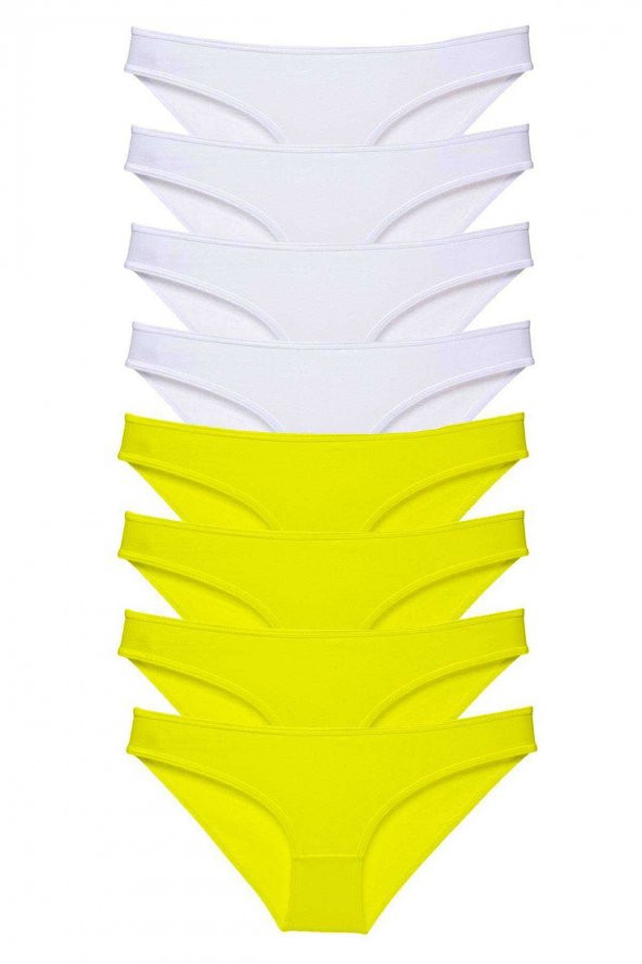 8 adet Süper Eko Set Likralı Kadın Slip Külot Sarı Beyaz