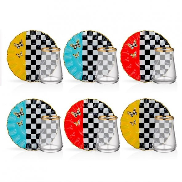 Glore Audra Altın Yaldızlı 6 Kişilik Cam Çay Takımı 12319