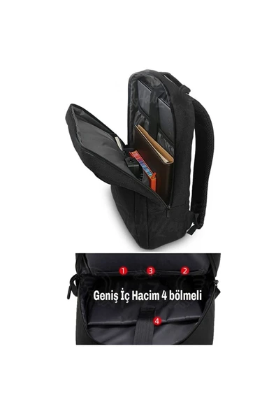 northern fashion 15.6" Notebook Bilgisayar Laptop Sırt Çantası Su Geçirmez Kumaş ve Fermuarlı Siyah - 5