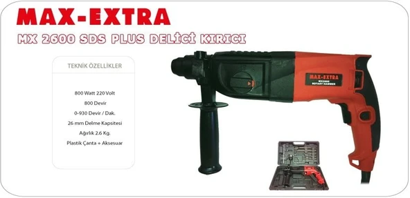 Max Extra MX 2600 Kırıcı Delici Matkap Aksesuarlı 2.6 Kg - 2