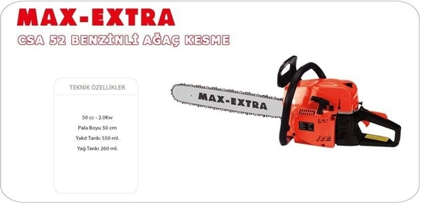 Max Extra CSA 52 Benzinli Ağaç Motoru 2.7 Hp Pala 50 cm - 2