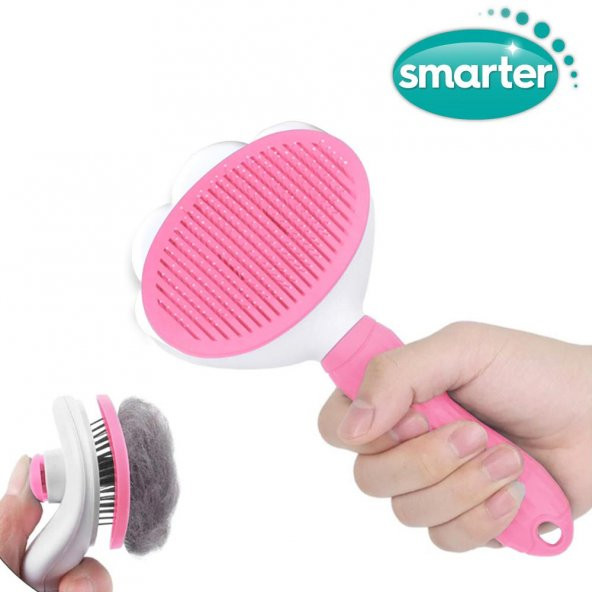 SMARTER TÜY TOPLAYICI OTOMATİK TEMİZLENEN TUŞLU TARAK FIRÇA KEDİ ( PEMBE ) - 2