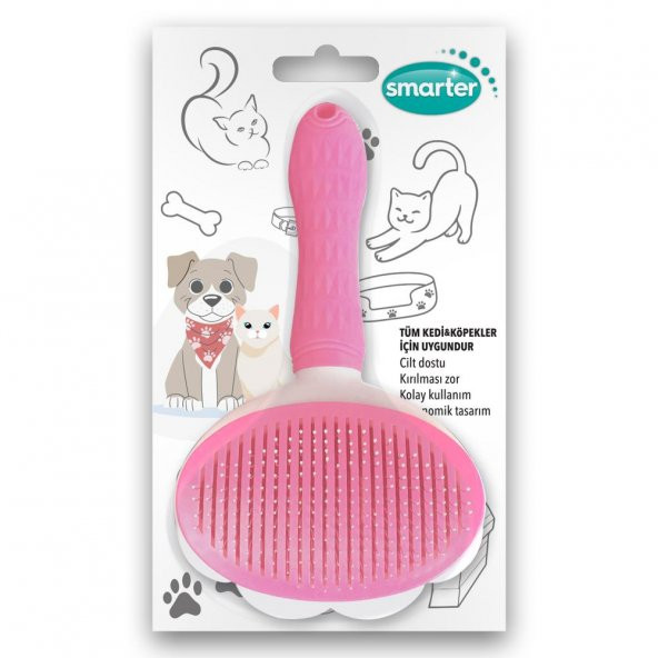 SMARTER TÜY TOPLAYICI OTOMATİK TEMİZLENEN TUŞLU TARAK FIRÇA KEDİ ( PEMBE )