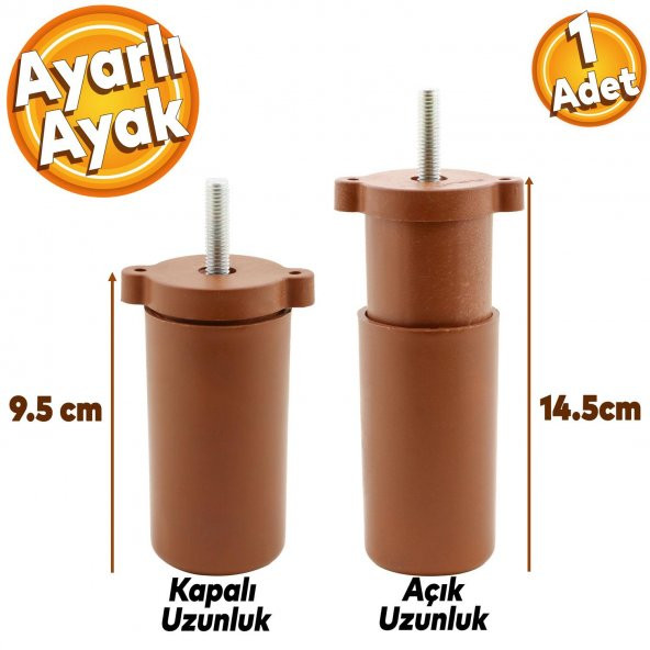 Gizli Mobilya Kanepe Sehpa Koltuk Orta Destek Ayağı Ayarlanabilir 9.5 cm Kahverengi Baza Ayak