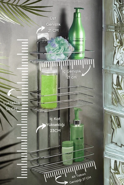 SAS Yapışkanlı Düz Banyo Düzenleyici Şampuanlık Duş Rafı Krom TŞ-03 - Resim 2
