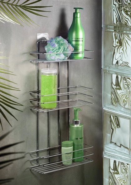 SAS Yapışkanlı Düz Banyo Düzenleyici Şampuanlık Duş Rafı Krom TŞ-03 ürün görseli