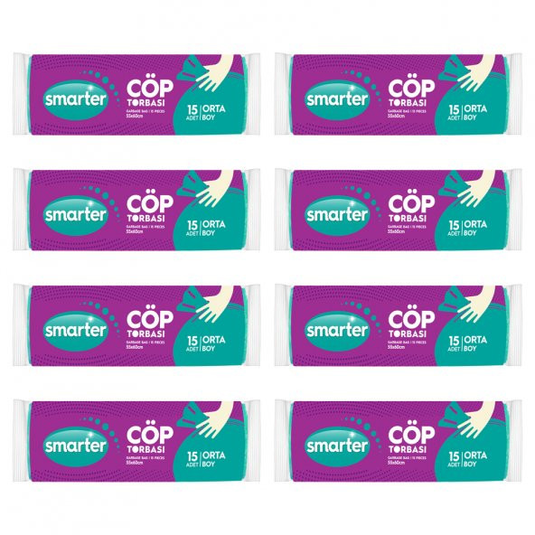 SMARTER 8 Lİ ORTA BOY ÇÖP TORBASI 55x60cm ( ÇÖP POŞETİ )