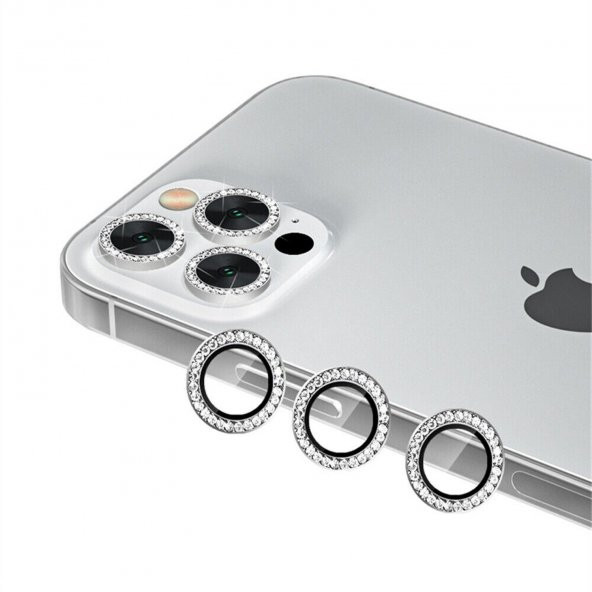 Binano Iphone 12 Pro Max Taşlı Silver Kamera Koruyucu