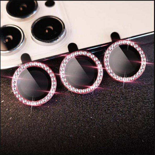 Binano Iphone 12 Pro Max Taşlı Pembe Kamera Koruyu ürün görseli