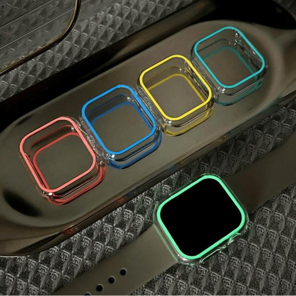 BİNANO APPLE WATCH 44MM FOSFORLU KASA KORUYUCU PEMBE - 2