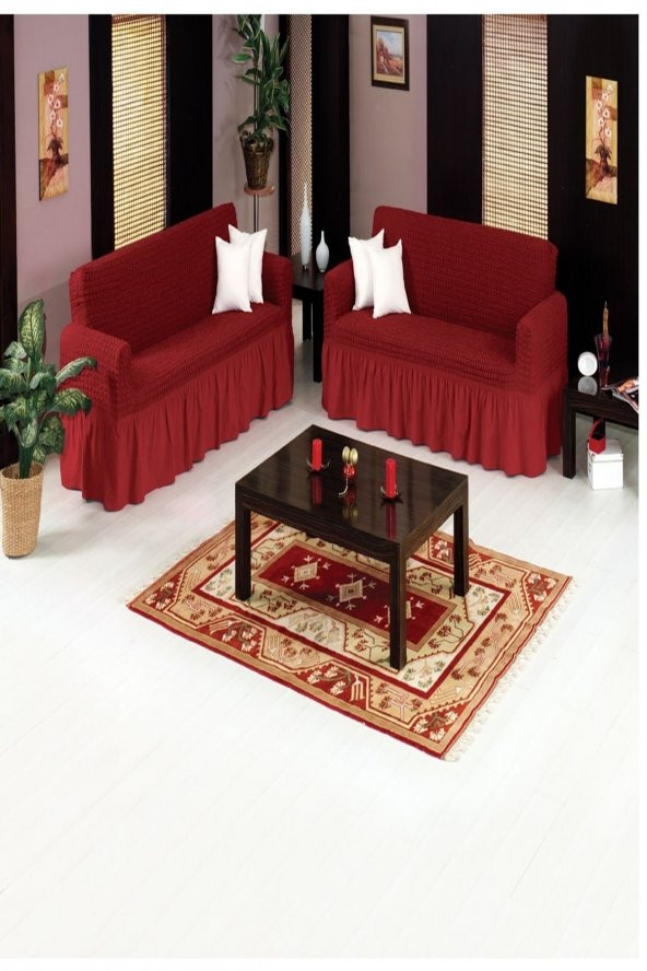 Bürümcük 2 Adet Kanepe Örtüsü Maxi Model Bordo