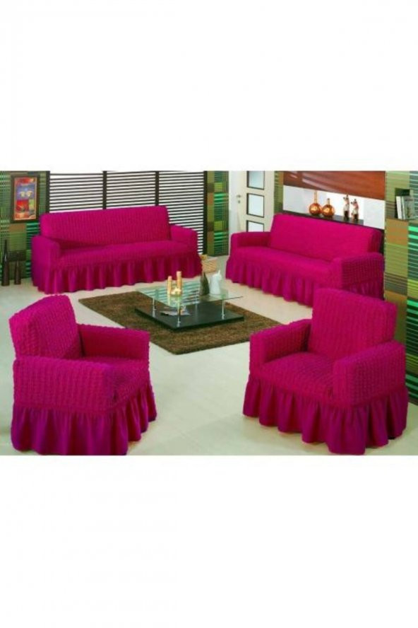 Bürümcük (3+3+1+1) Maxi Koltuk Örtüsü Takımı - Fuşya ürün görseli