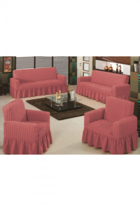 Bürümcük (3+3+1+1) Maxi Koltuk Örtüsü Takımı - Gül Kurusu ürün görseli