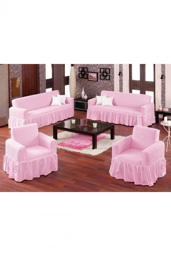 Pembe Bürümcük Koltuk Örtüsü Maxi Takım (3+3+1+1) - 1