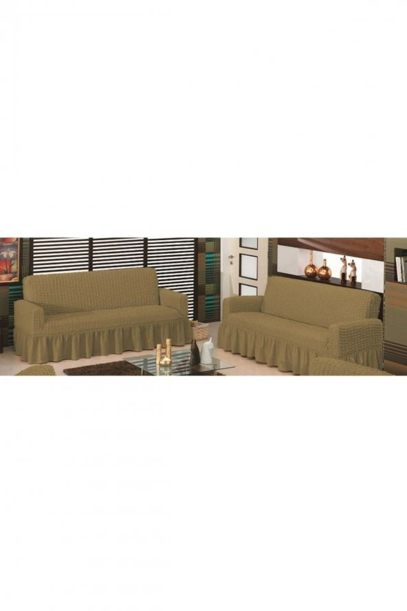 Bürümcük Koltuk Örtüsü Maxi Çekyat (3+3)-bej ürün görseli