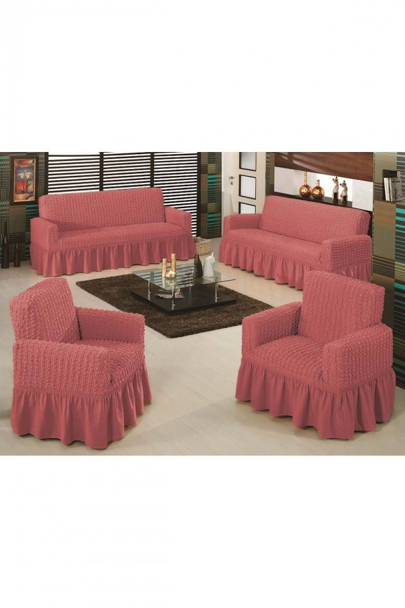 Gül Kurusu Bürümcük Koltuk Örtüsü Maxi Takım(3+3+1+1) ürün görseli