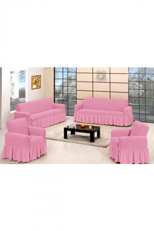 Pembe Koltuk Örtüsü Bürümcük Maxi 3+3+1+1 ürün görseli