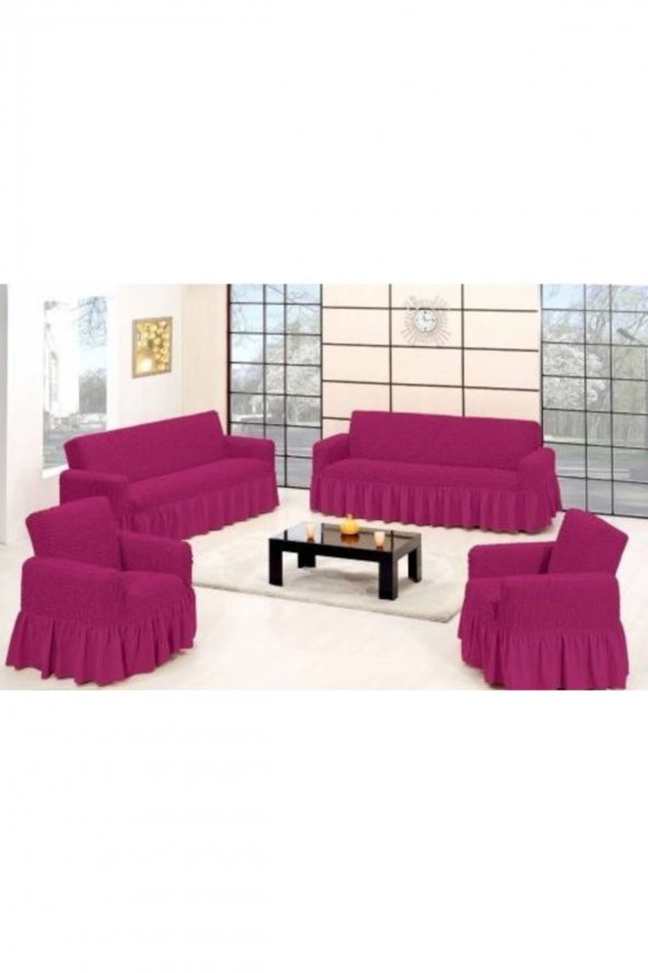 Pembe Koltuk Örtüsü Bürümcük Maxi 3+3+1+1 - 1