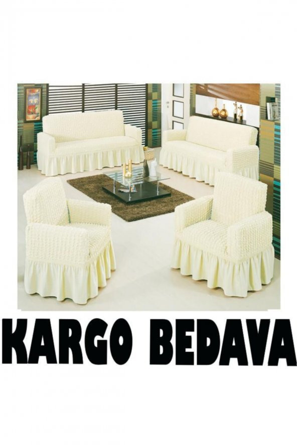 Koltuk Örtüsü Bürümcük Maxi 3+3+1+1 Krem ürün görseli