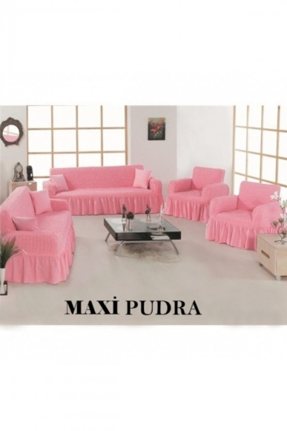 Evren Home Bürümcük 3+3+1+1 Kanepe Örtüsü Maxi Model Pudra Pembe