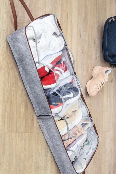 Lüks Gri Keçe Deri Ayakkabı Seyahat Çantası ürün görseli