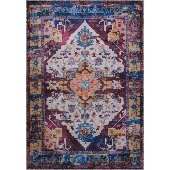 Vintage Floral Eskitme Desenli Hint Halısı 160x230 Makinede Yıkanabilir Kilim
