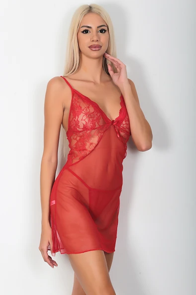 Phevos 2'Li Dantel Detaylı Gecelik Takım-19501 - Resim 11