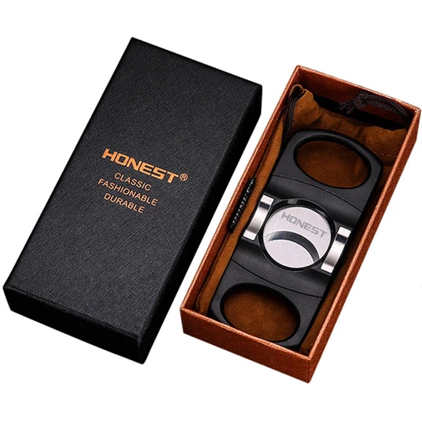 Valkyrie Honest Classic Kılıflı Kutulu Çift Bıçaklı Çelik Puro Makası Çelik Puro Kesici Siyah - 2