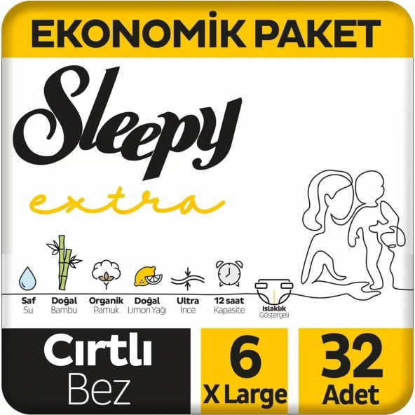 Sleepy Extra Günlük Aktivite Bebek Bezi 2Li Jumbo 6 Beden 15-25 Kg 32 Adet