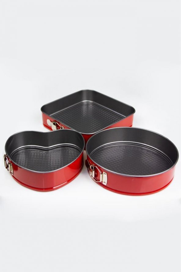 Teflon 3lü Kelepçeli Kek Kalıbı Takımı Seti