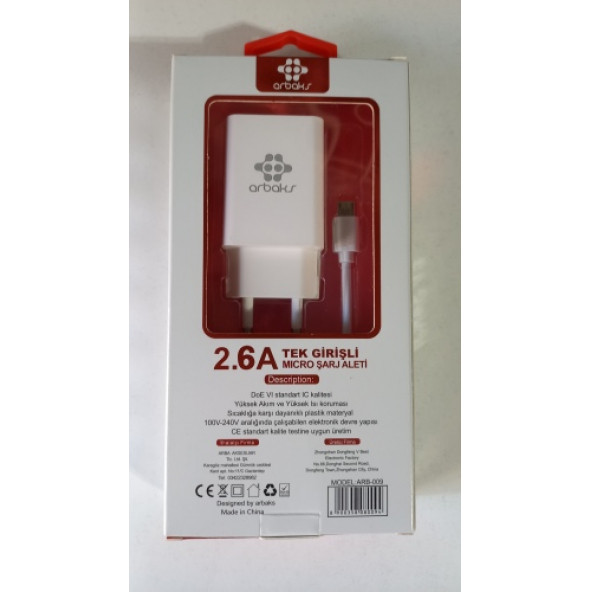 ASLANTİC ARBAKS 2.6 MİCRO USB HIZLI ŞARJ ALETİ