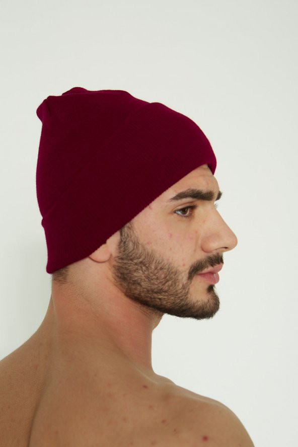 Unisex Bordo Katlamalı Bere - 3