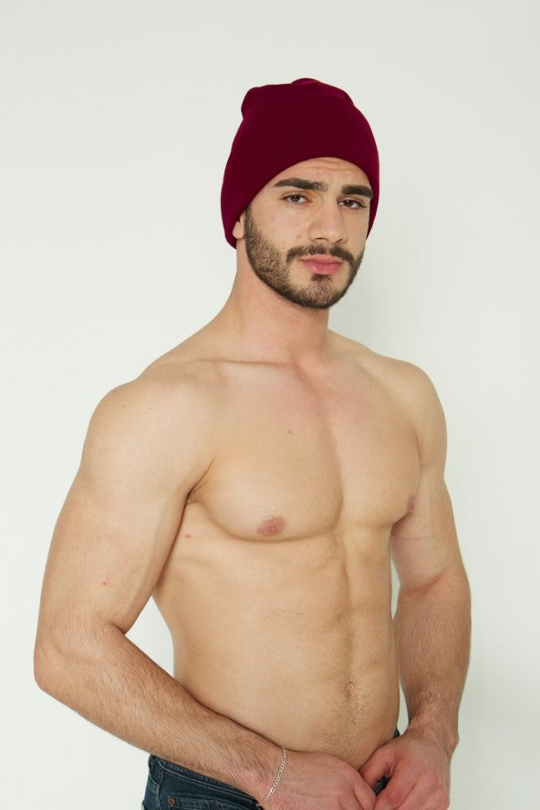 Unisex Bordo Katlamalı Bere - 5