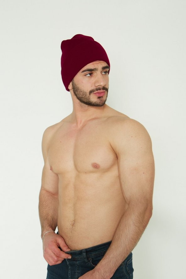 Unisex Bordo Katlamalı Bere - 6