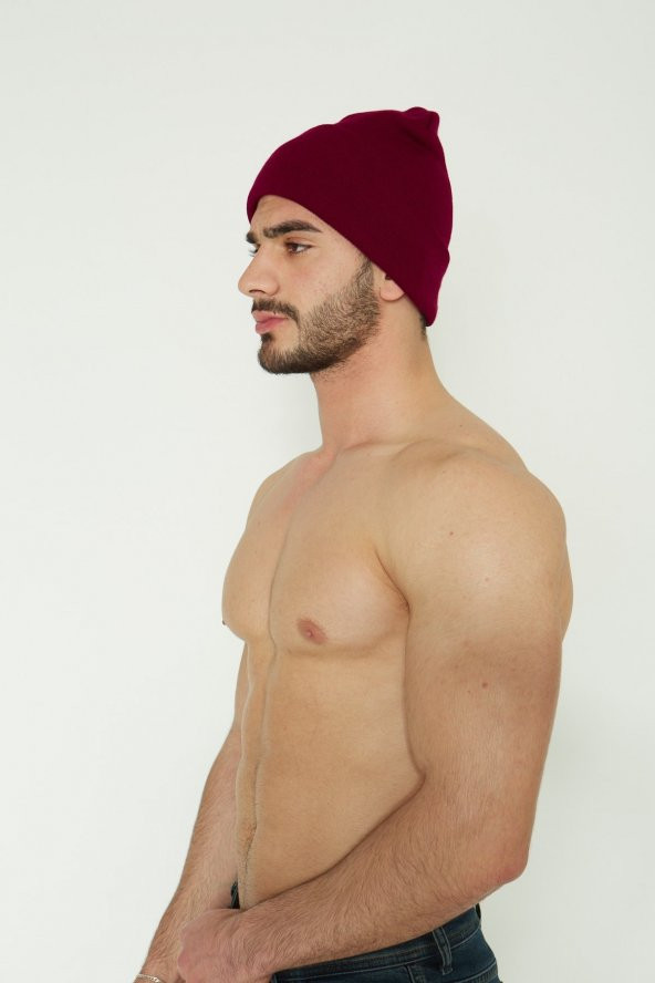 Unisex Bordo Katlamalı Bere - 7