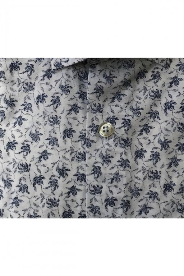 Slim Fit Baskılı Uzun Kol Lacivert Erkek Gömlek - 2